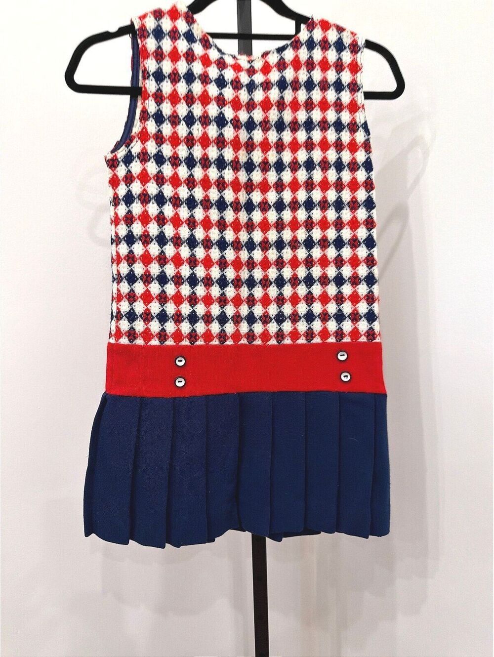 Playmore Girls Size 12 Sleeveless Red, White, and Blue Pleated Dress
